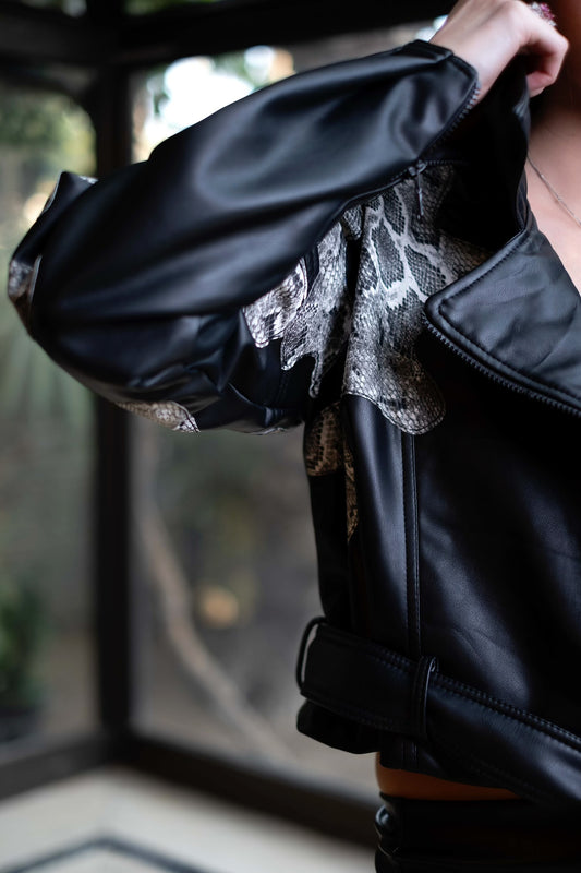 Python patches patterned leather jacket